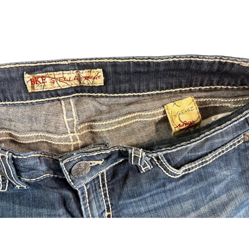 BKE Buckle Stella Straight Jeans Womens 29x35.5 (33x35)‎ Blue Whiskering Denim